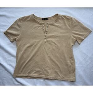 Zara cropped henley t-shirt Women’s Tan/Beige Size Medium